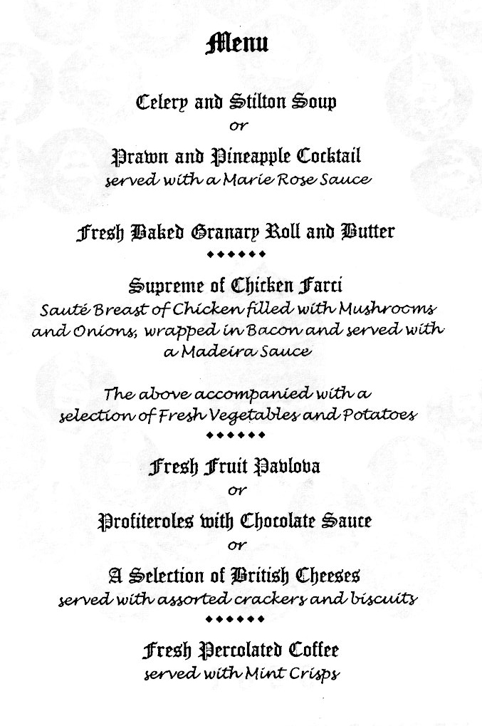 1956 School Reunion Menu