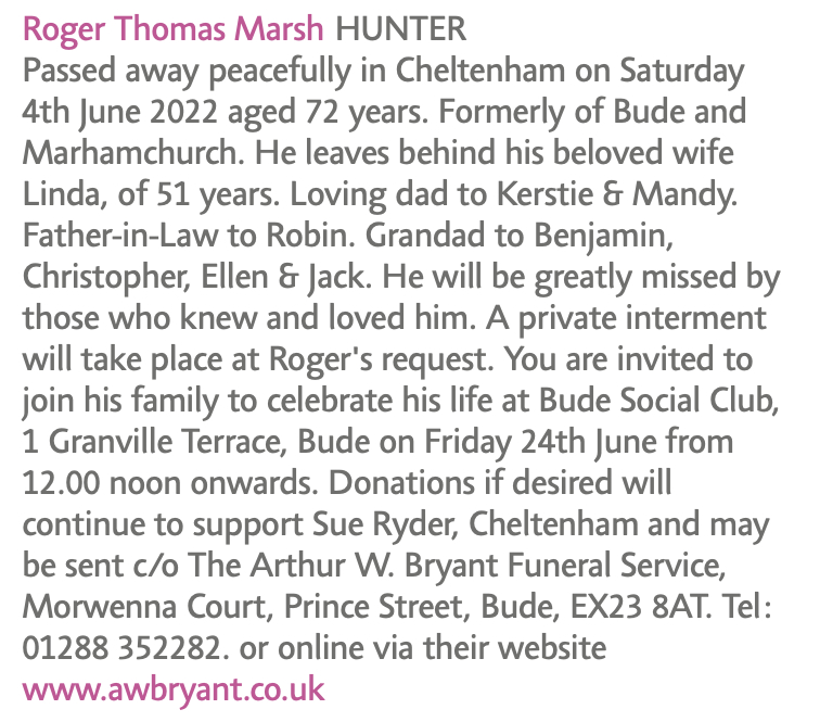Roger Hunter Obit